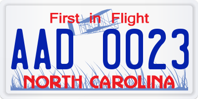 NC license plate AAD0023
