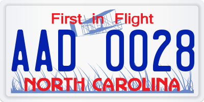 NC license plate AAD0028