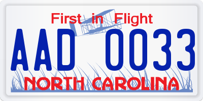 NC license plate AAD0033