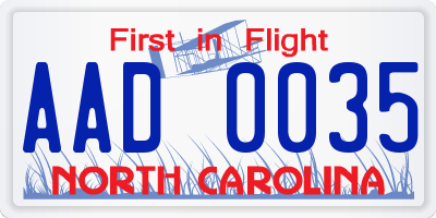 NC license plate AAD0035