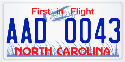 NC license plate AAD0043