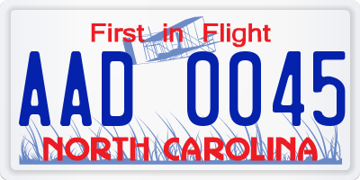NC license plate AAD0045