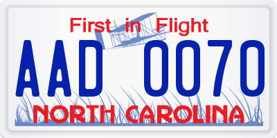 NC license plate AAD0070
