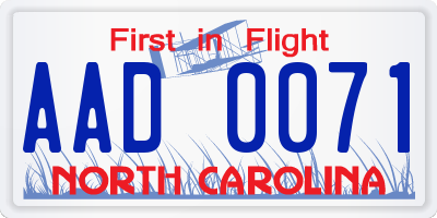 NC license plate AAD0071