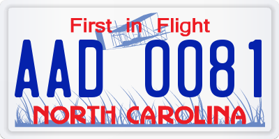 NC license plate AAD0081