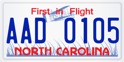 NC license plate AAD0105