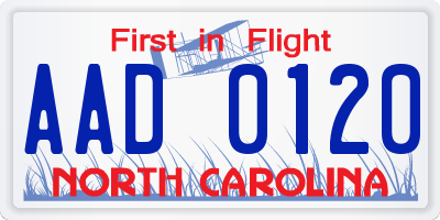 NC license plate AAD0120