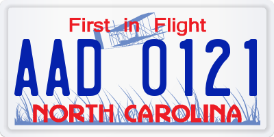 NC license plate AAD0121