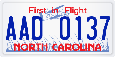 NC license plate AAD0137