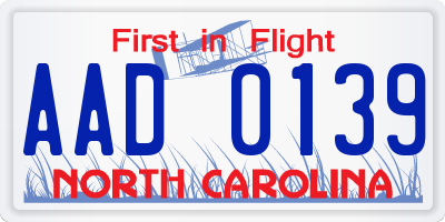 NC license plate AAD0139
