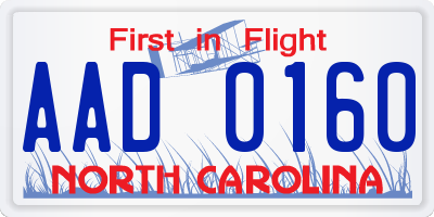 NC license plate AAD0160