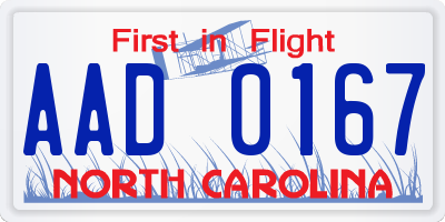 NC license plate AAD0167