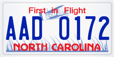 NC license plate AAD0172