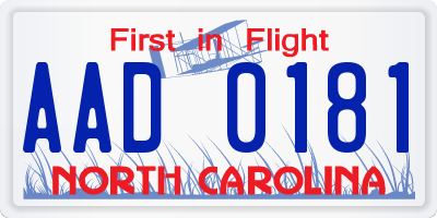 NC license plate AAD0181