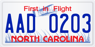 NC license plate AAD0203
