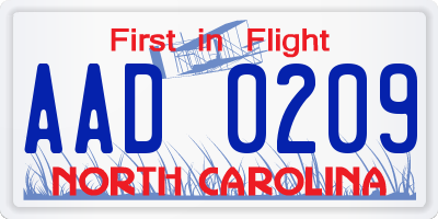 NC license plate AAD0209