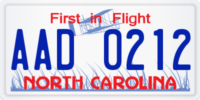 NC license plate AAD0212