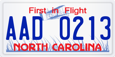 NC license plate AAD0213