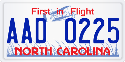 NC license plate AAD0225