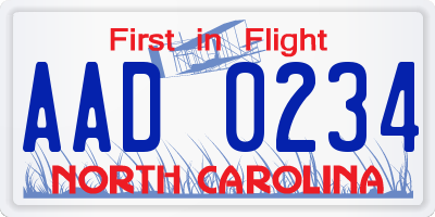 NC license plate AAD0234