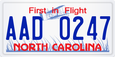 NC license plate AAD0247