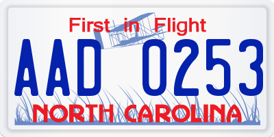 NC license plate AAD0253