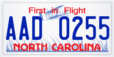 NC license plate AAD0255