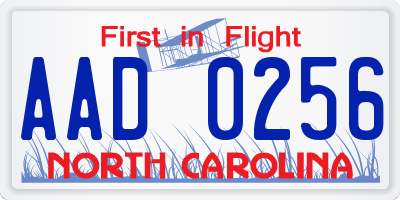 NC license plate AAD0256