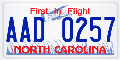NC license plate AAD0257