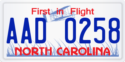 NC license plate AAD0258