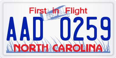 NC license plate AAD0259