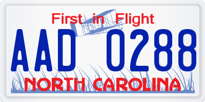 NC license plate AAD0288