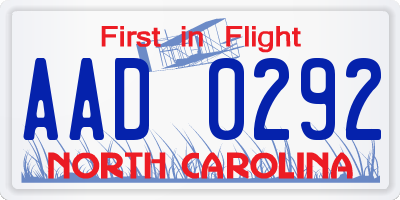 NC license plate AAD0292