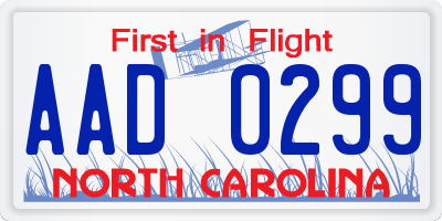 NC license plate AAD0299