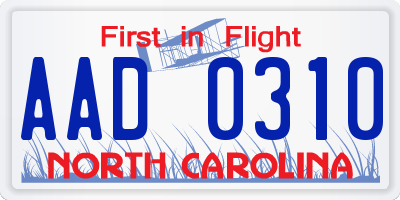 NC license plate AAD0310