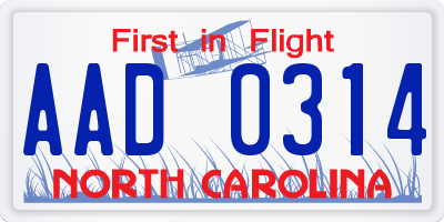 NC license plate AAD0314