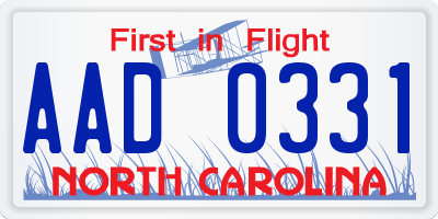 NC license plate AAD0331