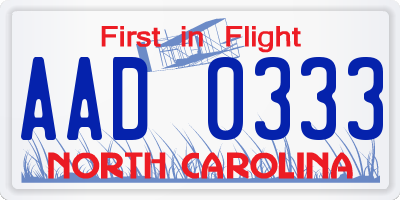 NC license plate AAD0333