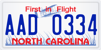NC license plate AAD0334