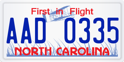 NC license plate AAD0335