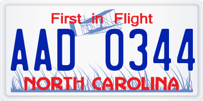 NC license plate AAD0344
