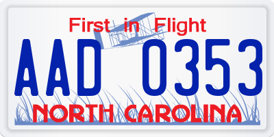NC license plate AAD0353