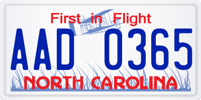 NC license plate AAD0365