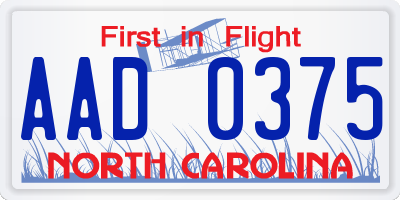 NC license plate AAD0375