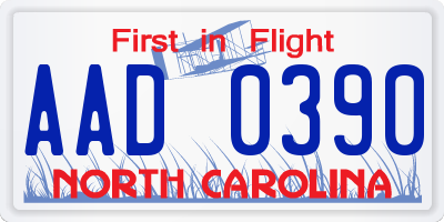 NC license plate AAD0390