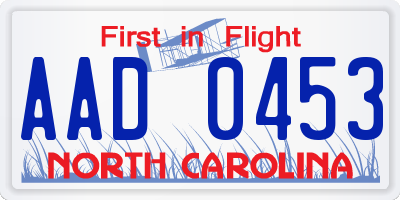 NC license plate AAD0453