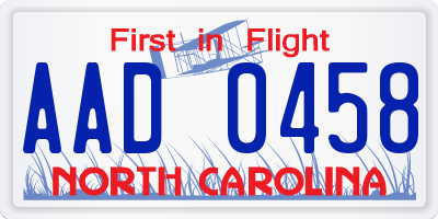 NC license plate AAD0458