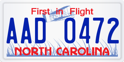 NC license plate AAD0472