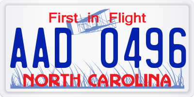 NC license plate AAD0496