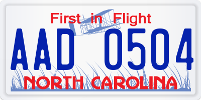 NC license plate AAD0504